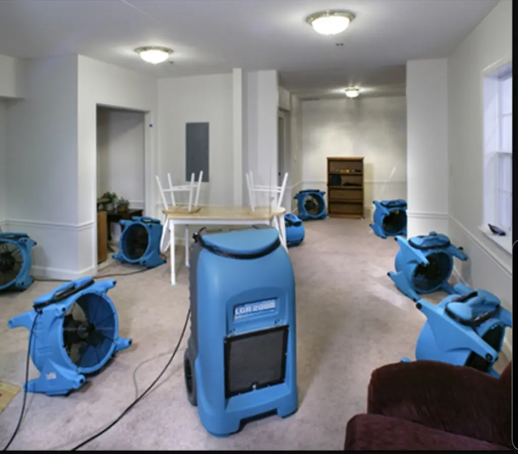 Air movers and dehumidifier setup for Water Damage Restoration in Helena Valley Southeast