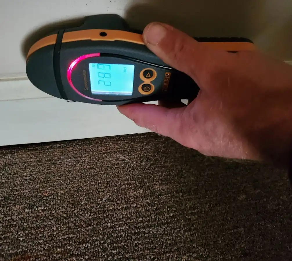 Moisture detection at baseboard during Storm Damage Restoration in Helena Valley Southeast